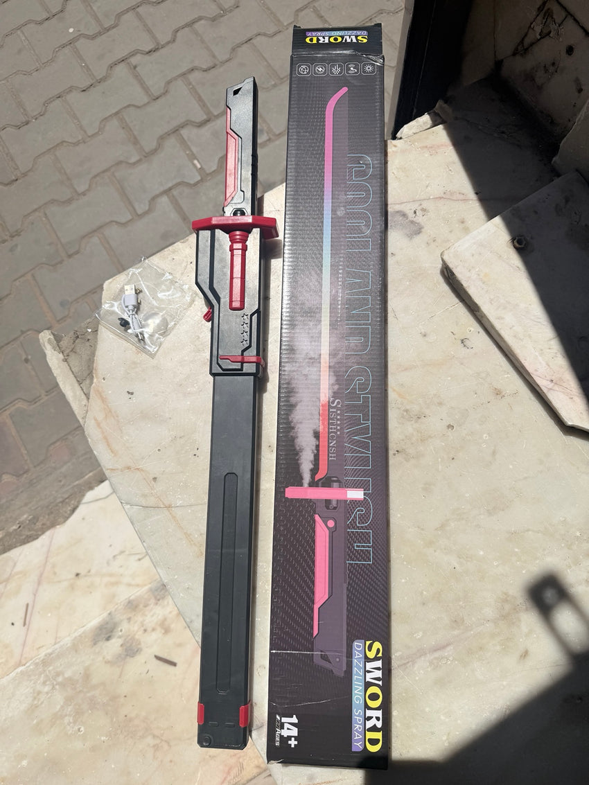 Épée LED avec effet spray, noire et rouge