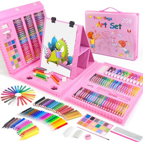 Super Mega Art Set 208 pièces rose avec chevalet et fournitures de dessin