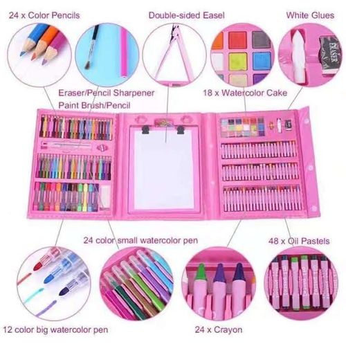 Détails des fournitures incluses dans le Super Mega Art Set 208 pièces rose