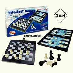 Jeu d'intelligence 3 en 1 : Echecs, dames et Backgammon